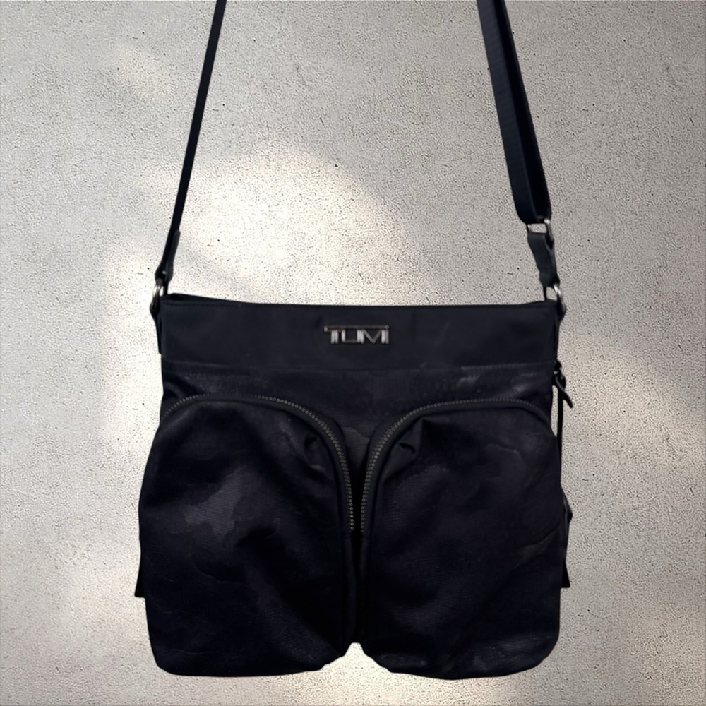 Tumi Kenosha Black Camo Ballistic Nylon Crossbody Cargo Pocket Sling Bag 148980